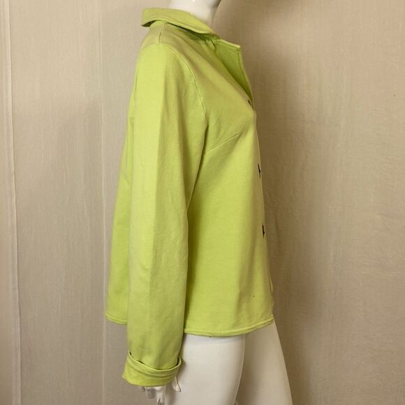 Fresh Produce Jacket Boxy Fit Soft Lime Color Large Wooden Buttons Cotton SZ Med - Picture 3 of 6